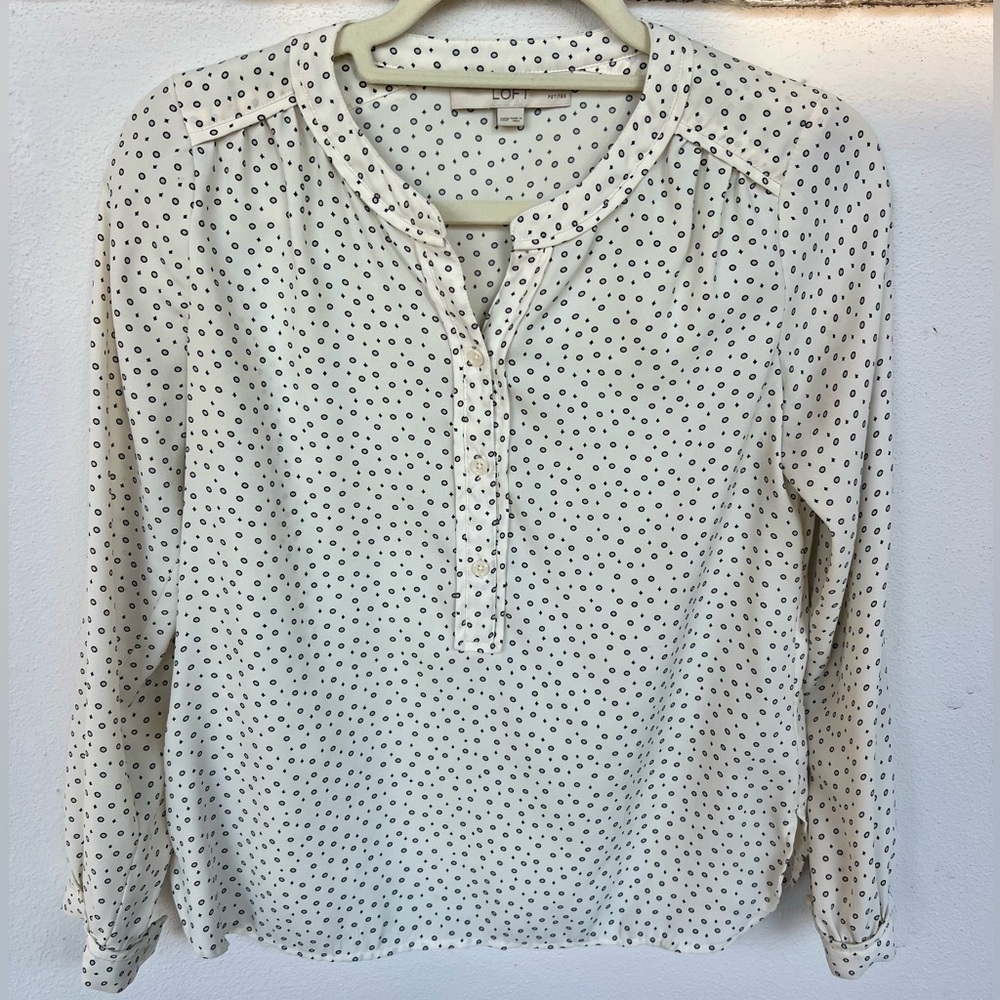 LOFT Cream and Black Polka Dot Blouse